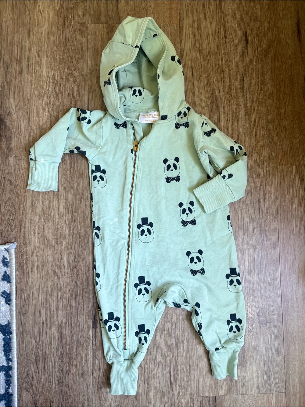 Mini rodini baby Mint Panda Hooded One-Piece